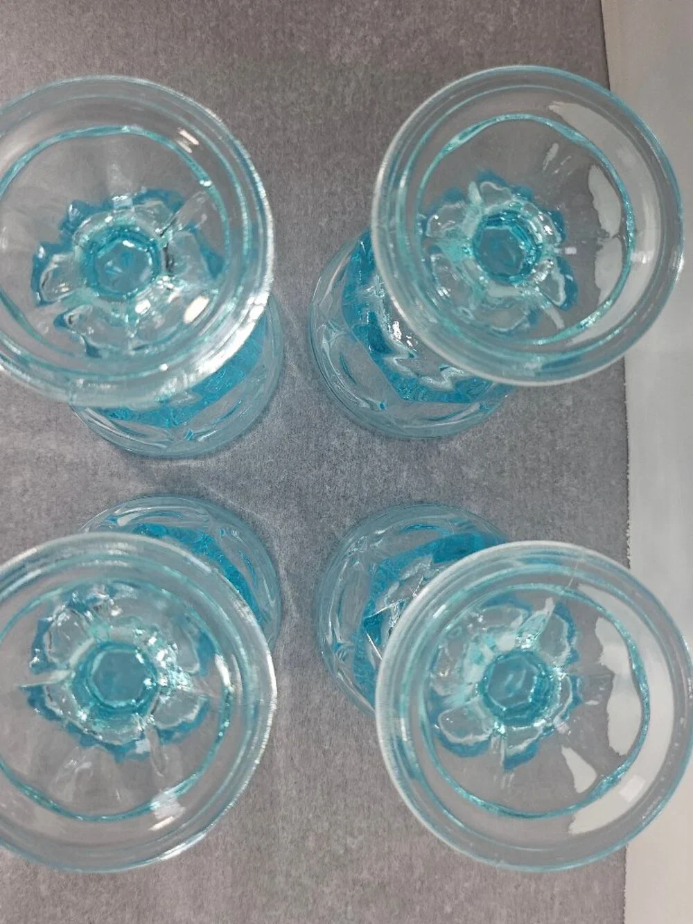 Rare Anchor Hocking Fairfield Light Ice Blue Water Wine Goblets 1970s Set of 4